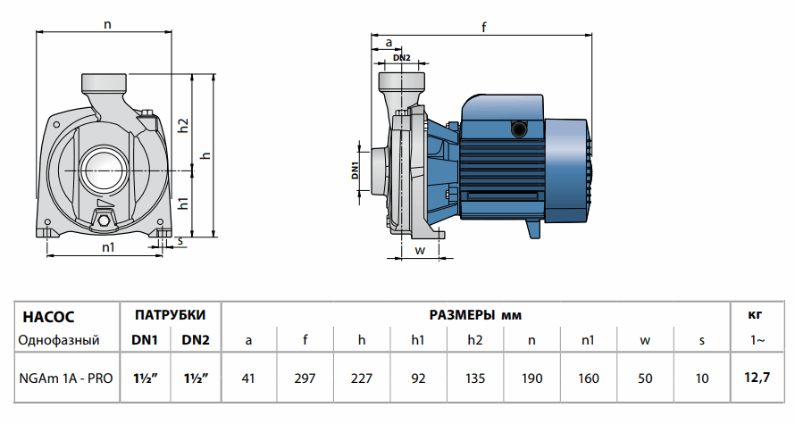 Габаритный чертеж насоса Pedrollo NGAm 1A-PRO