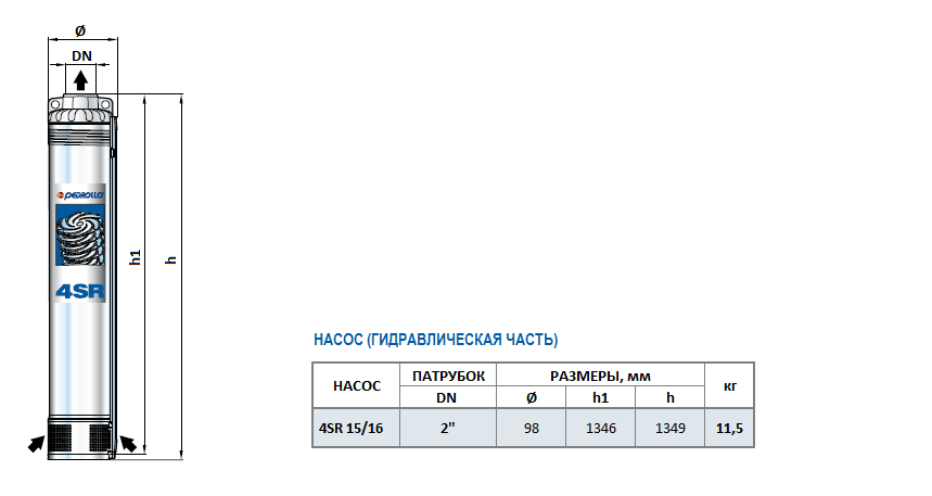 Габаритный чертеж насоса Pedrollo 4SR 15/16