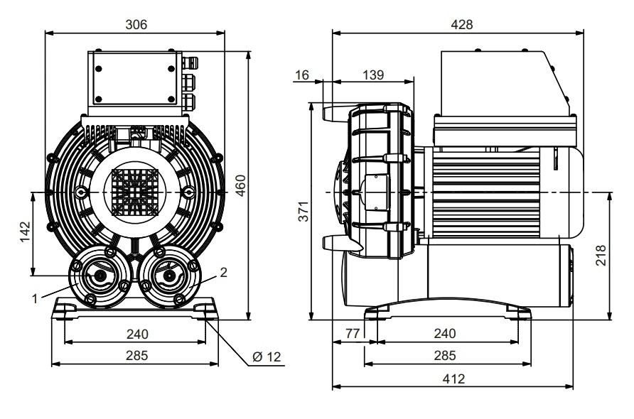 Габаритный чертеж воздуходувки SV 8.190/1-401