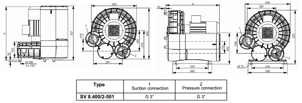 Габаритный чертеж воздуходувки SV 8.400/2-501