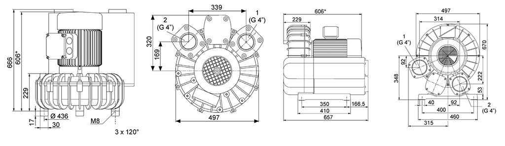Габаритный чертеж воздуходувки SV 5.690/2-500