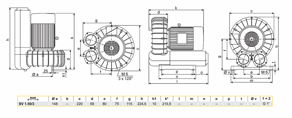Габаритный чертеж воздуходувки SV 1.50/3