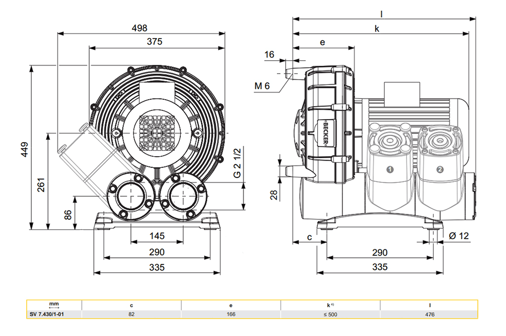 Габаритный чертеж воздуходувки SV 7.430/1-01