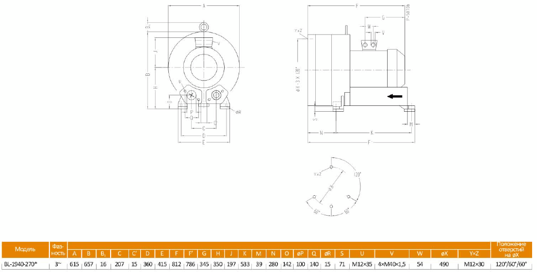 Габаритный чертеж воздуходувки BL-1940-270
