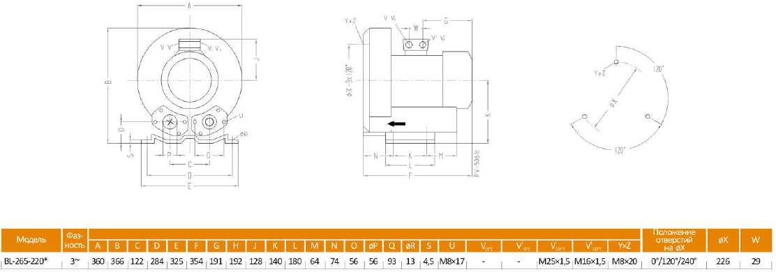 Габаритный чертеж воздуходувки BL-265-220