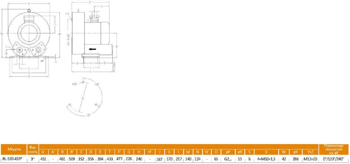 Габаритный чертеж воздуходувки BL-530-430