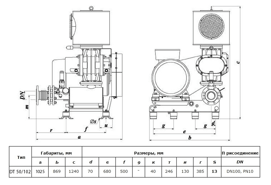 Габаритный чертеж воздуходувки DT 50/102 (600)