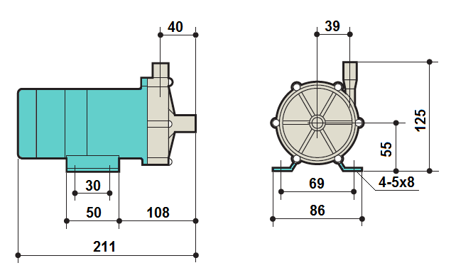 Габаритный чертеж насоса Zenova MDP-20RZ-220
