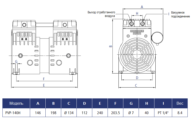 Габаритный чертеж насоса Stairs Vacuum PVP-140H
