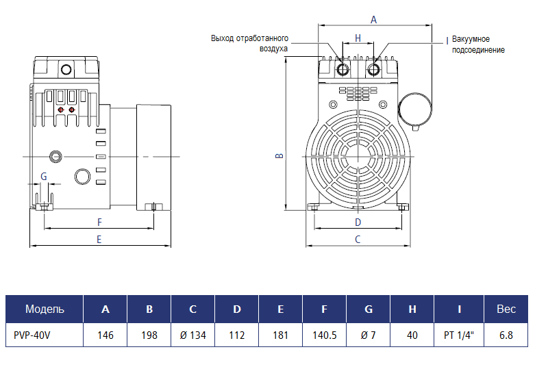 Габаритный чертеж насоса Stairs Vacuum PVP-40V
