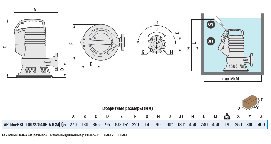 Габаритный чертеж насоса AP BluePRO 100/2/G40H A1CM5