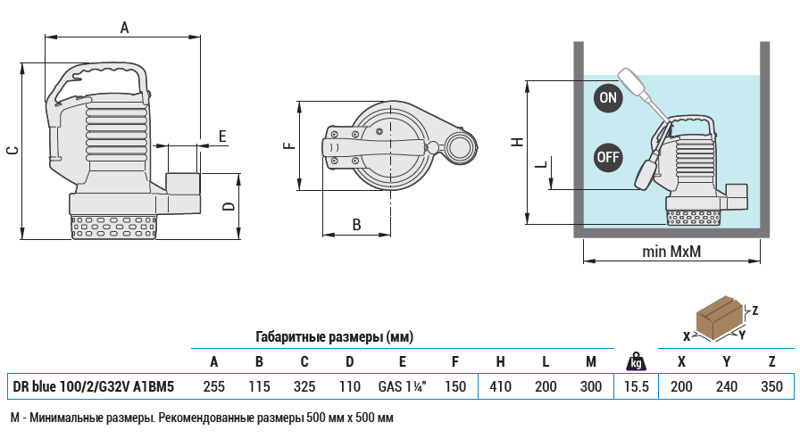 Габаритный чертеж насоса DR blue 100/2/G32V A1BM5
