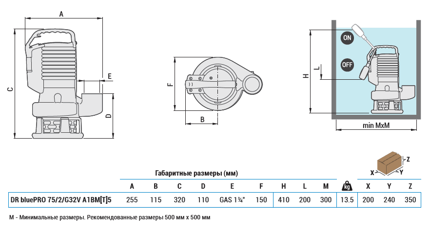 Габаритный чертеж насоса DR bluePRO 75/2/G32V A1BM5