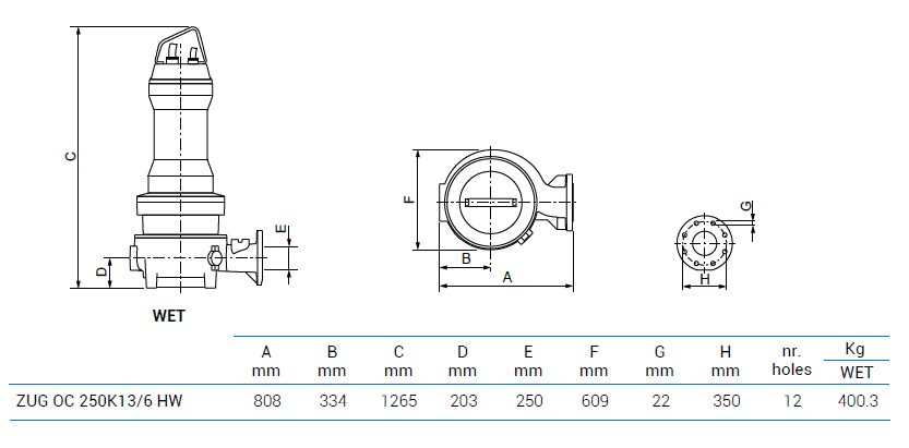 Габаритный чертеж насоса Zenit ZUG OC 250K 13/6 HW