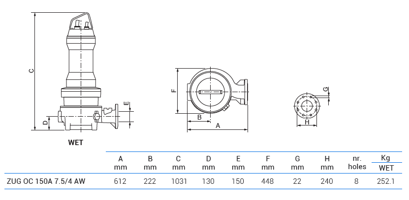 Габаритный чертеж насоса Zenit ZUG OC 150A 7.5/4 AW