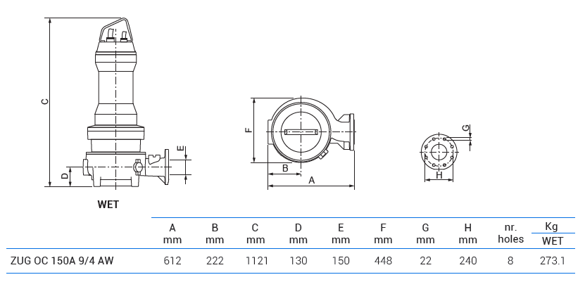 Габаритный чертеж насоса Zenit ZUG OC 150A 9/4 AW