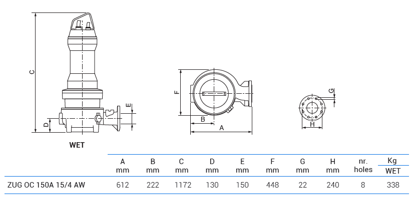Габаритный чертеж насоса Zenit ZUG OC 150A 15/4 AW
