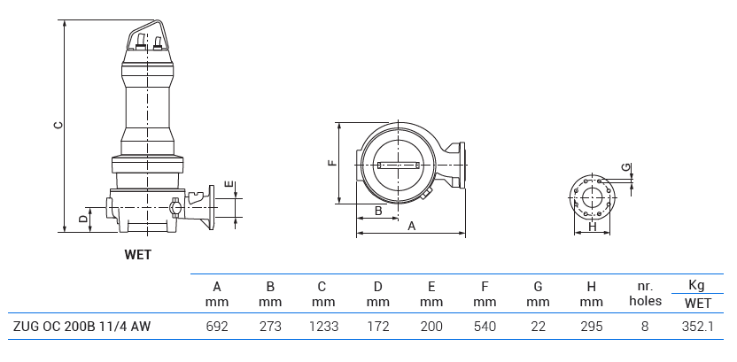 Габаритный чертеж насоса Zenit ZUG OC 200B 11/4 AW