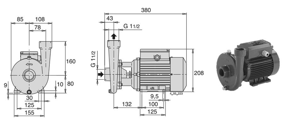 Габаритный чертеж насоса Calpeda CM 41E