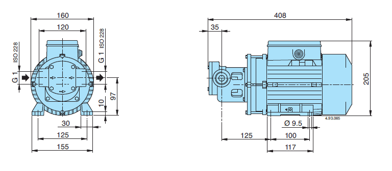 Габаритный чертеж насоса Calpeda IRR 25/4/B