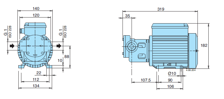 Габаритный чертеж насоса Calpeda IR 25/4/А