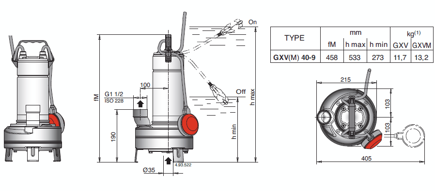 Габаритный чертеж насоса Calpeda GXV 40-9
