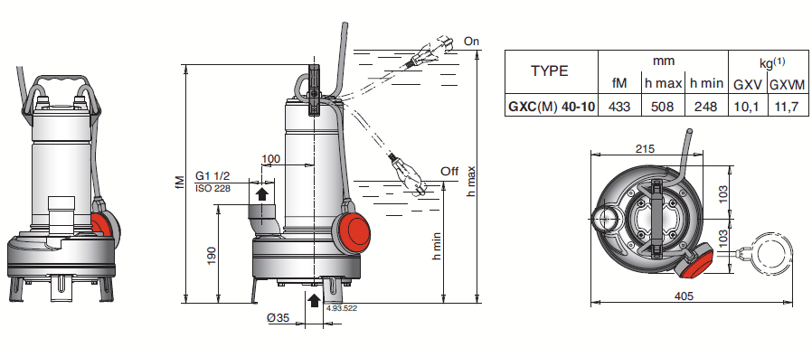 Габаритный чертеж насоса Calpeda GXCM 40-10