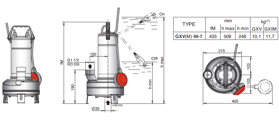 Габаритный чертеж насоса Calpeda GXV 40-7