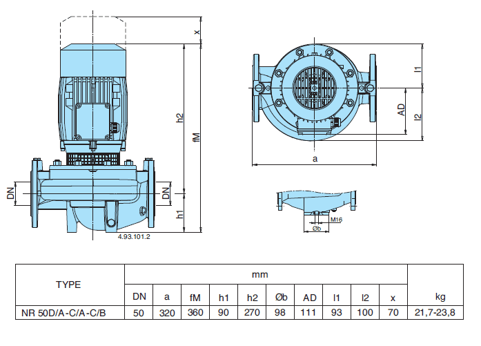 Габаритный чертеж насоса Calpeda NRM 50C/A
