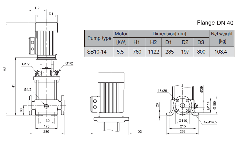 Габаритный чертеж насоса Stairs SB 10-14