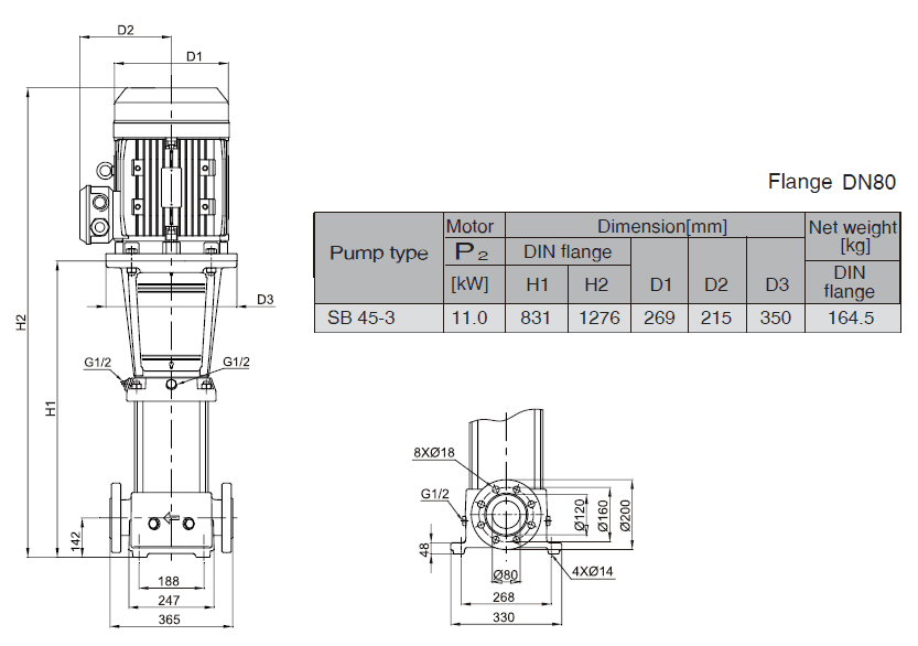 Габаритный чертеж насоса Stairs SB 45-3