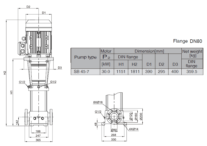 Габаритный чертеж насоса Stairs SB 45-7