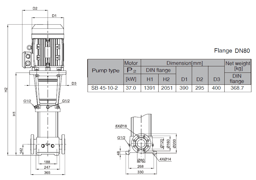 Габаритный чертеж насоса Stairs SB 45-10-2