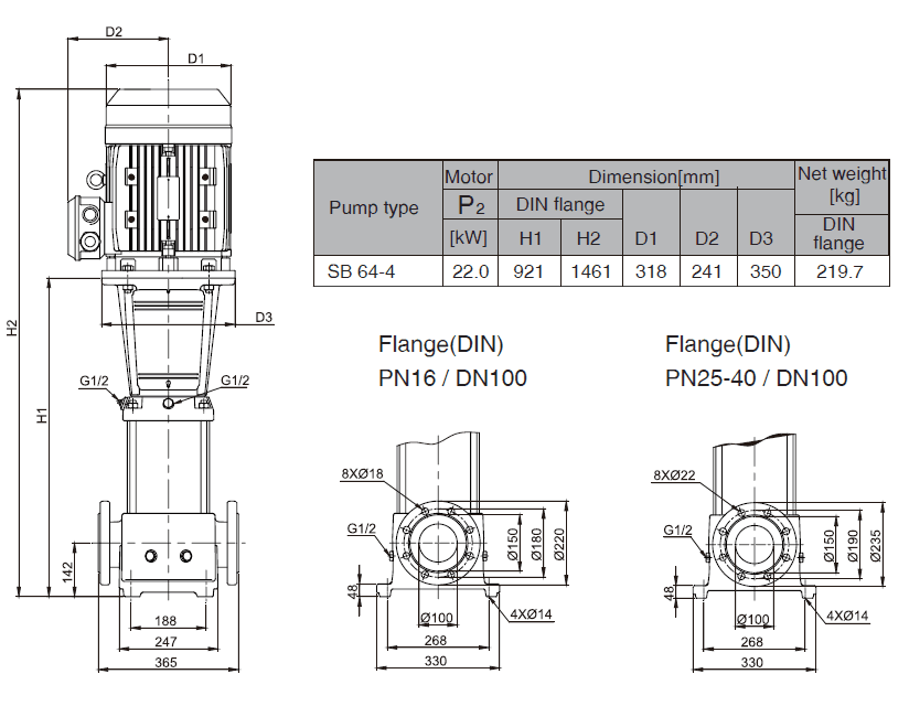 Габаритный чертеж насоса Stairs SB 64-4