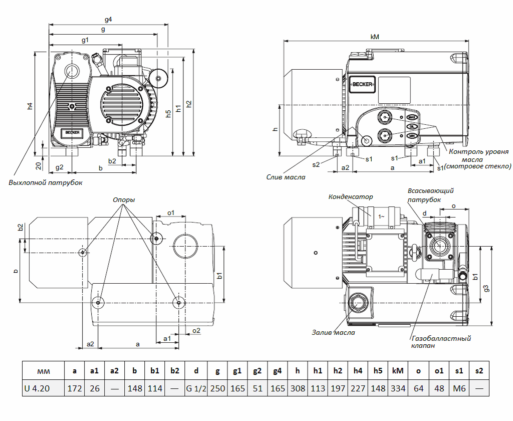 Габаритный чертеж насоса Becker U 4.20