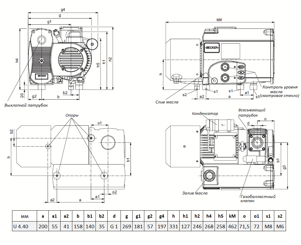 Габаритный чертеж насоса Becker U 4.40_220
