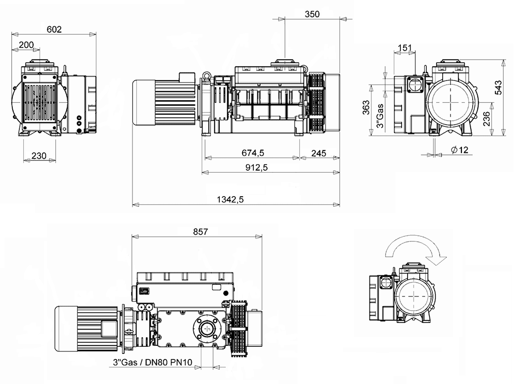 Габаритный чертеж масляного вакуумного насоса PVL 400