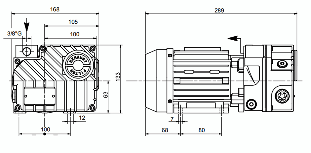 Габаритный чертеж масляного вакуумного насоса UVL 6