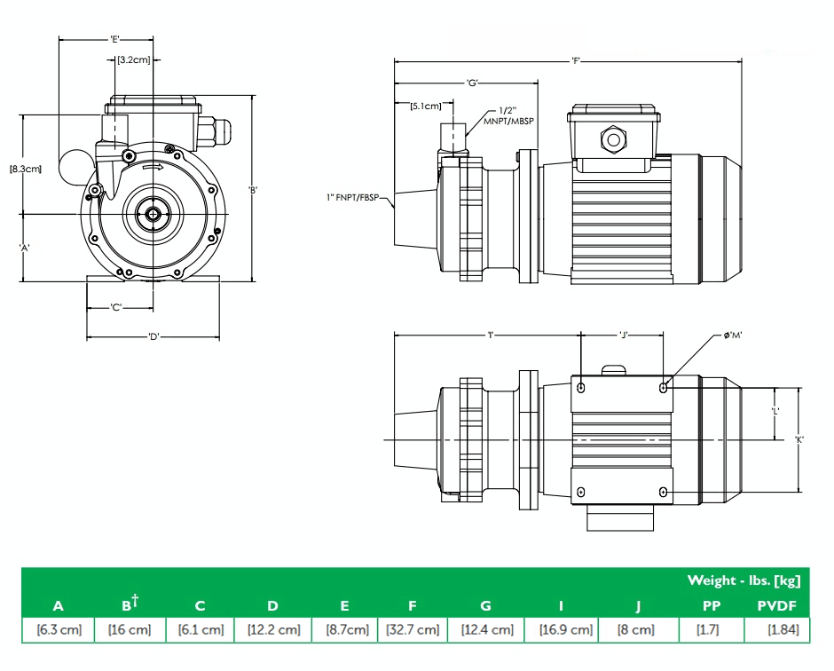 Габаритный чертеж насоса Finish Thompson DB5V-B с э/д 0.19/220В
