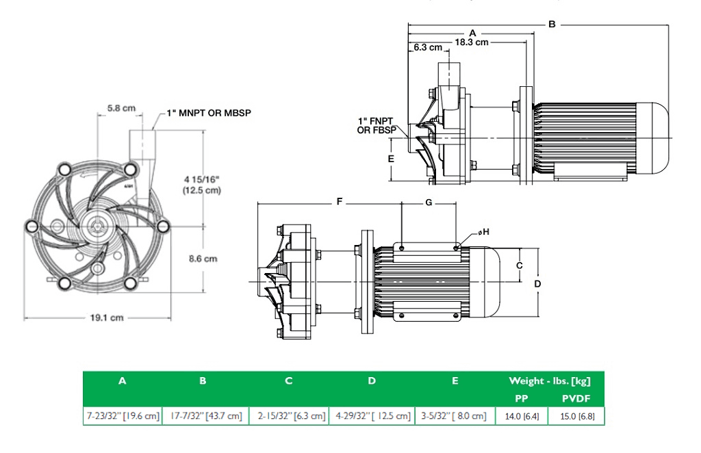 Габаритный чертеж насоса Finish Thompson DB6HP-B-5-8P-85 с э/д 0.75/380В