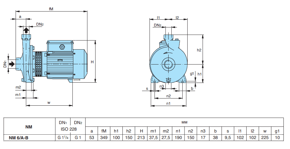 Габаритный чертеж насоса Calpeda NMM 6/A
