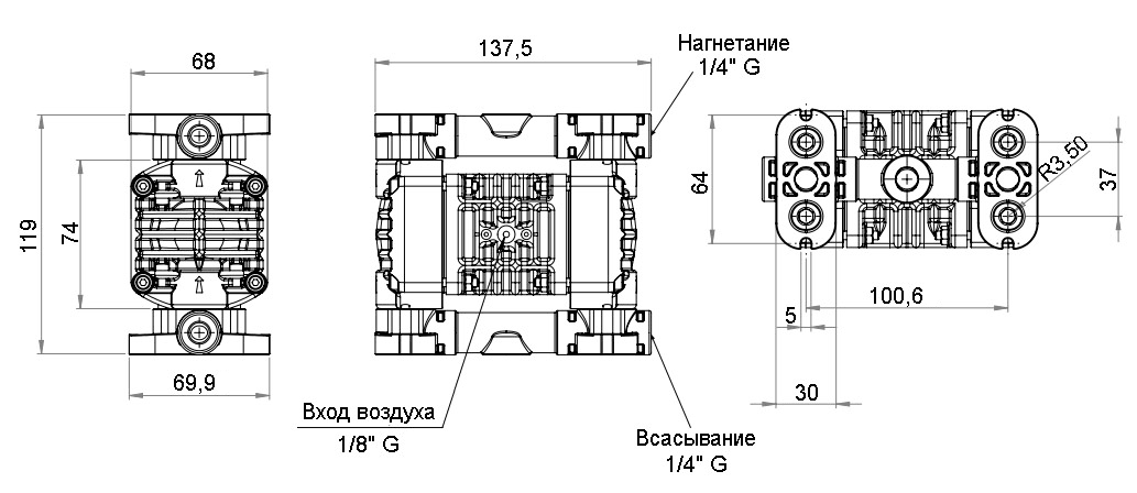 Габаритный чертеж насоса Debem BOXER 7-F