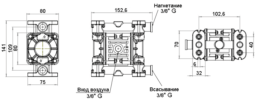 Габаритный чертеж насоса Debem BOXER 15-A
