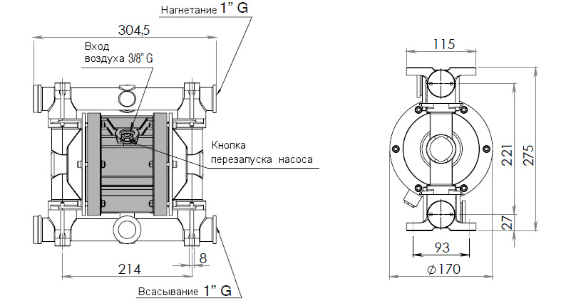Габаритный чертеж насоса Debem BOXER 81-A