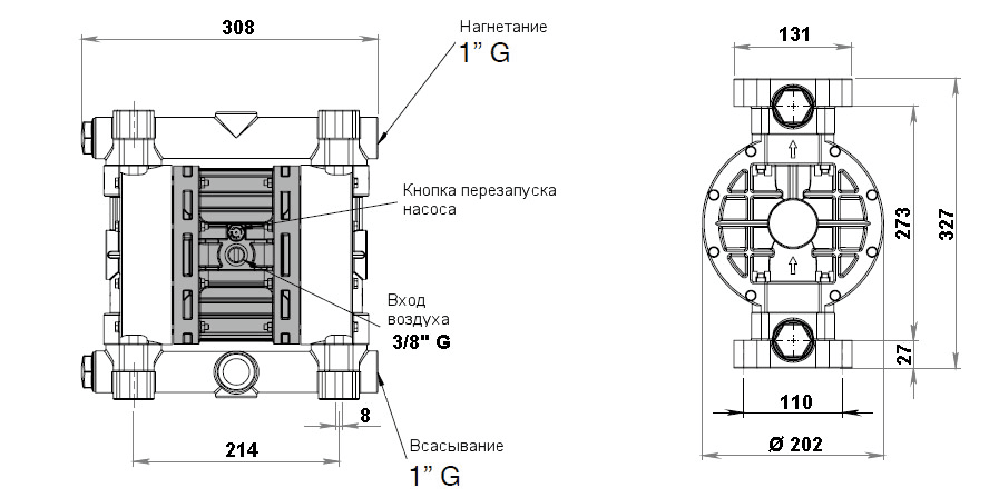 Габаритный чертеж насоса Debem BOXER 100-A