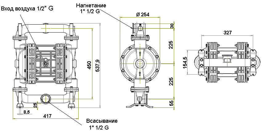 Габаритный чертеж насоса Debem BOXER 252-A