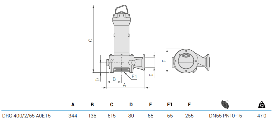 Габаритный чертеж насоса Zenit DRG 400/2/65 A0ET5