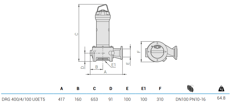 Габаритный чертеж насоса Zenit DRG 400/4/100 U0ET5