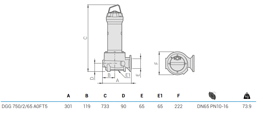 Габаритный чертеж насоса Zenit DGG 750/2/65 A0FT5