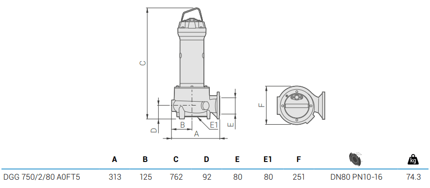 Габаритный чертеж насоса Zenit DGG 750/2/80 A0FT5